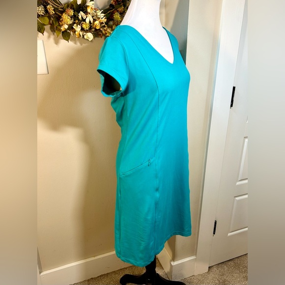 Toad & Co Tech Tomboy Crew Neck Cap Sleeves Performance Dress in Turquoise Sz S - Picture 5 of 10
